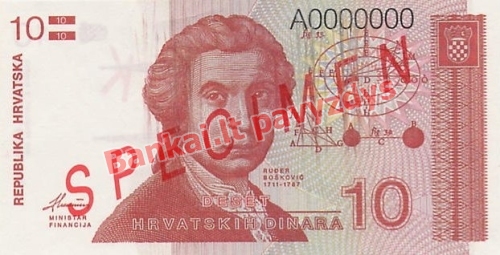 10 Dinara banknoto priekinė pusė