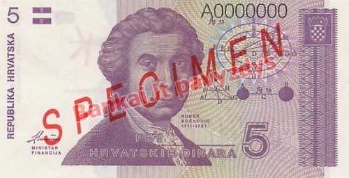 5 Dinara banknoto priekinė pusė