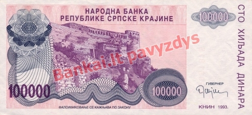 100000 Dinara banknoto priekinė pusė