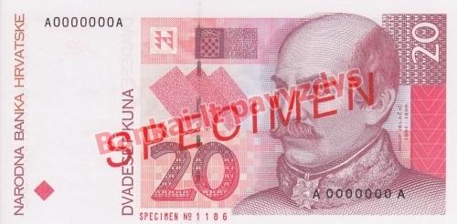 20 Kunų banknoto priekinė pusė