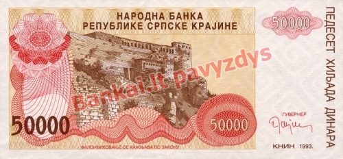 50000 Dinara banknoto priekinė pusė