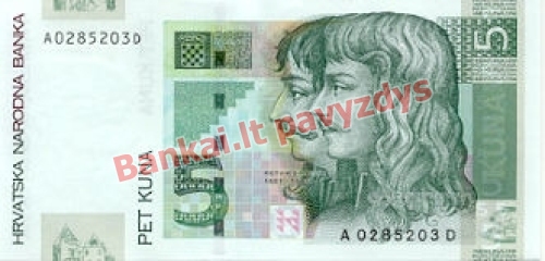 5 Kunų banknoto priekinė pusė