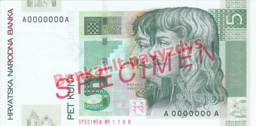 5 Kunų banknoto priekinė pusė