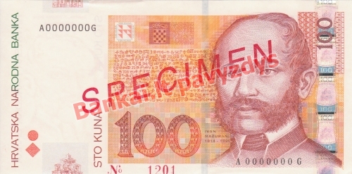 100 Kunų banknoto priekinė pusė