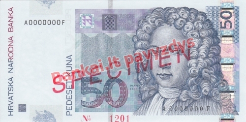 50 Kunų banknoto priekinė pusė