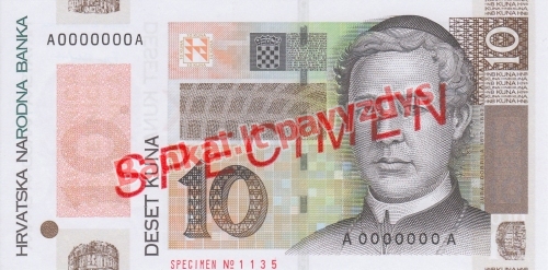 10 Kunų banknoto priekinė pusė