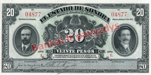20 Pesų banknoto priekinė pusė