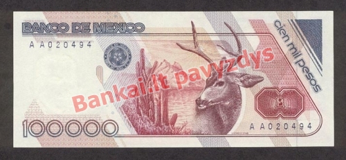 100000 Peso banknoto galinė pusė