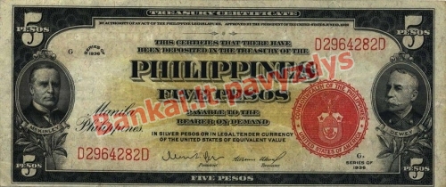 5 Pesų banknoto priekinė pusė