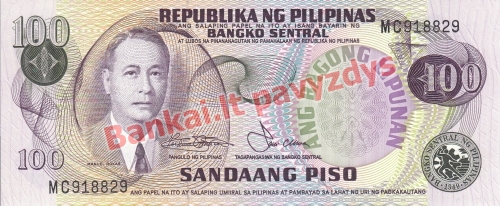 100 Pisų banknoto priekinė pusė