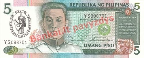 5 Pisų banknoto priekinė pusė