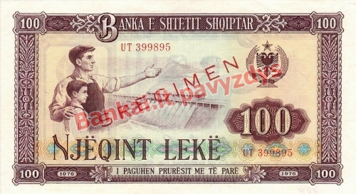 100 Lekų banknoto priekinė pusė