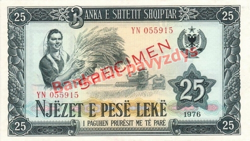 25 Lekų banknoto priekinė pusė