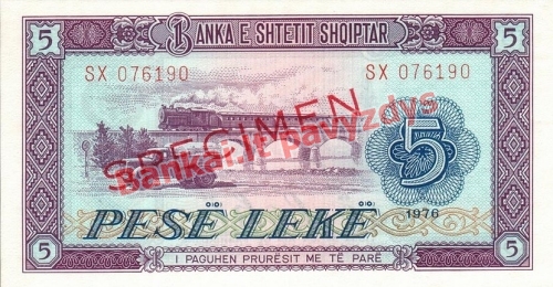 5 Lekų banknoto priekinė pusė