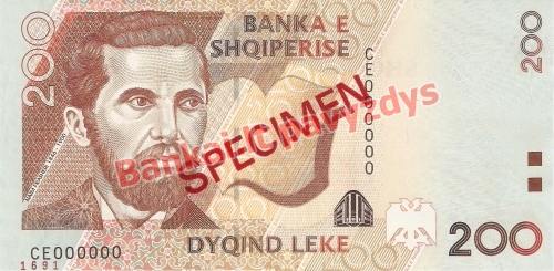 200 Lekų banknoto priekinė pusė