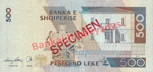 500 Lekų banknoto galinė pusė