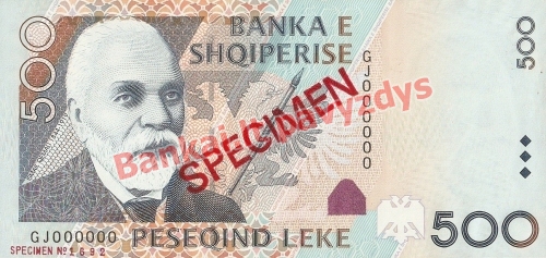 500 Lekų banknoto priekinė pusė