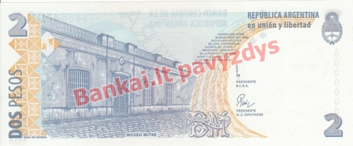 2 Pesų banknoto galinė pusė