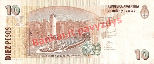 10 Pesų banknoto galinė pusė