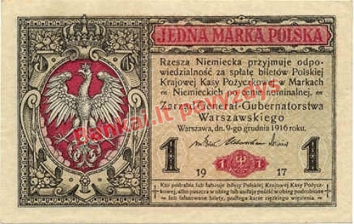 1 Markės banknoto priekinė pusė