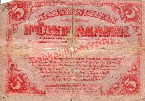 5 Markių banknoto galinė pusė