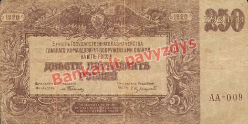 250 Rublių banknoto priekinė pusė
