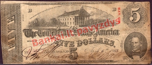 5 Dolerių banknoto priekinė pusė