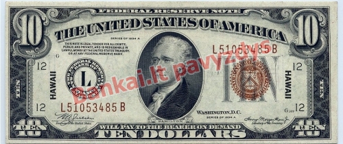 10 Dolerių banknoto galinė pusė