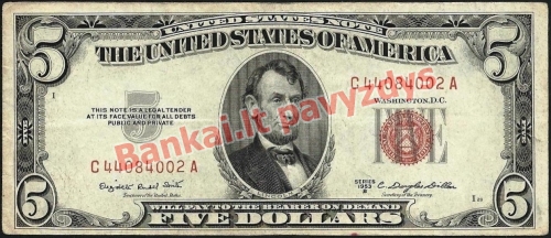 5 Dolerių banknoto priekinė pusė