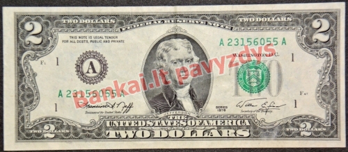 2 Dolerių banknoto priekinė pusė