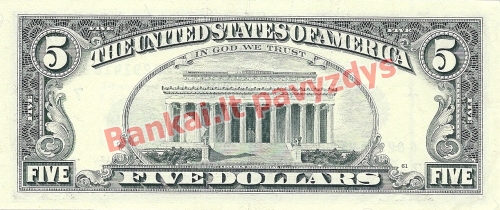 5 Dolerių banknoto galinė pusė