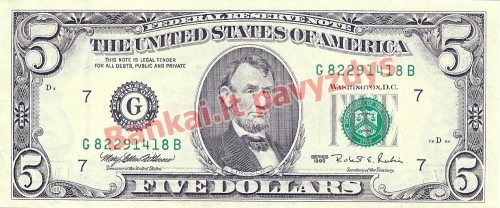 5 Dolerių banknoto priekinė pusė