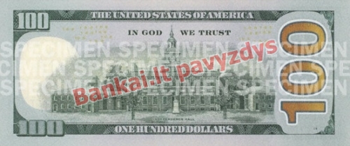 100 Dolerių banknoto galinė pusė