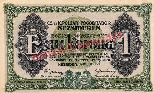 1 Koronos banknoto priekinė pusė