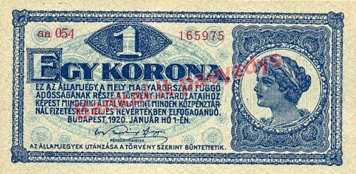 1 Koronos banknoto priekinė pusė