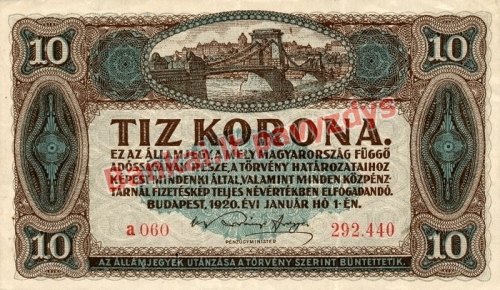 10 Koronų banknoto priekinė pusė