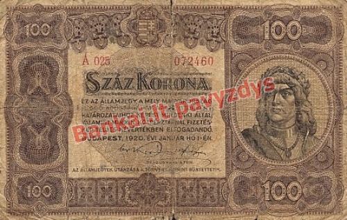 100 Koronų banknoto priekinė pusė