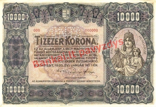 10000 Koronų banknoto priekinė pusė