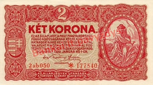 2 Koronų banknoto priekinė pusė