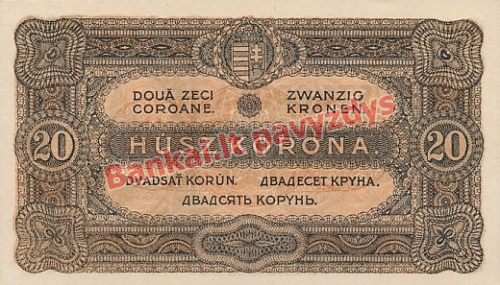 20 Koronų banknoto galinė pusė