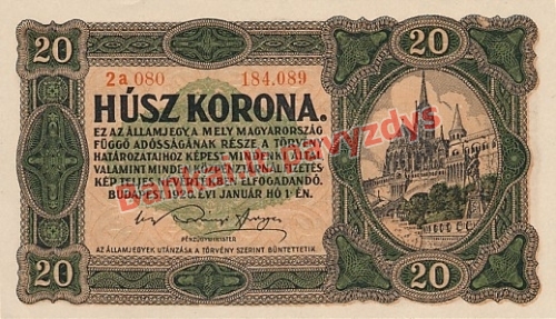 20 Koronų banknoto priekinė pusė