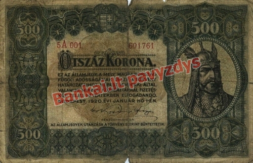 500 Koronų banknoto priekinė pusė