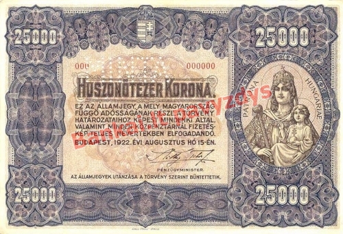 25000 Koronų banknoto priekinė pusė