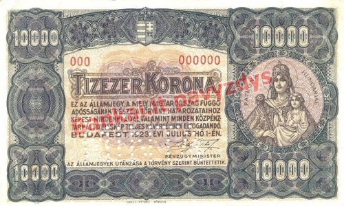 10000 Koronų banknoto priekinė pusė