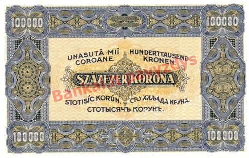 100000 Koronų banknoto galinė pusė