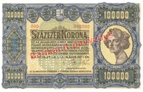 100000 Koronų banknoto priekinė pusė