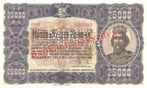 25000 Koronų banknoto priekinė pusė