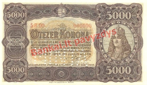 5000 Koronų banknoto priekinė pusė