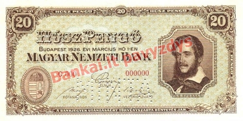 20 Pengų banknoto priekinė pusė