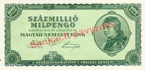 100 Mil. Mil. Pengų banknoto priekinė pusė